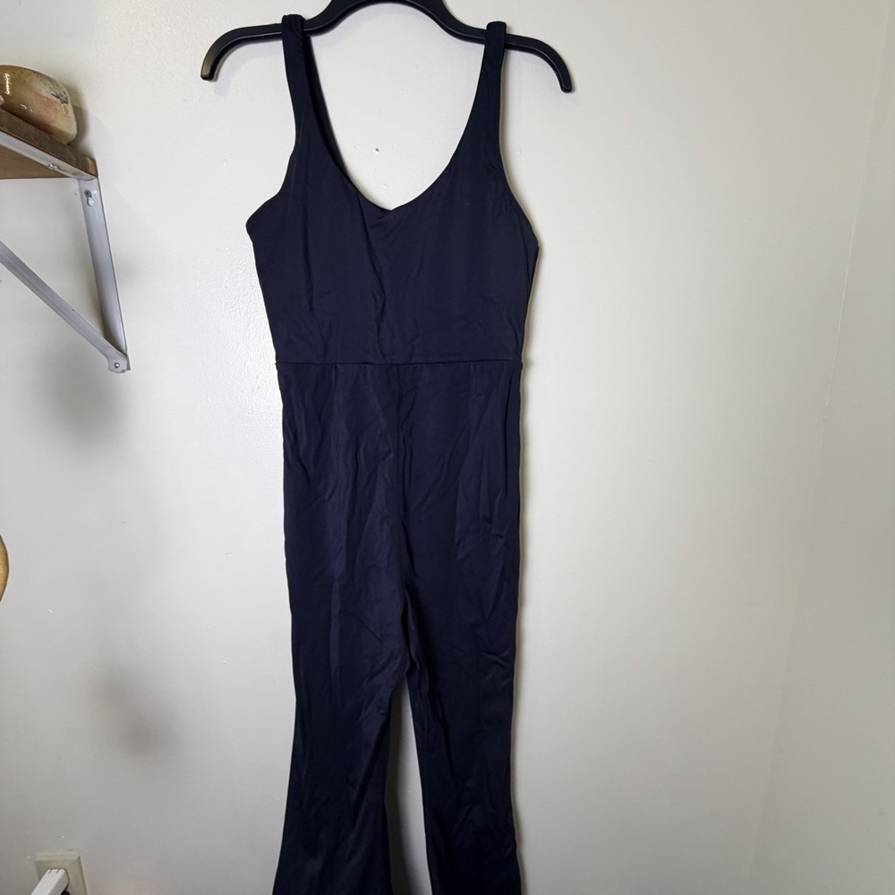 Pink Lily Bodysuit Women Black Size Large Full Length Flare Leg Catsuit
